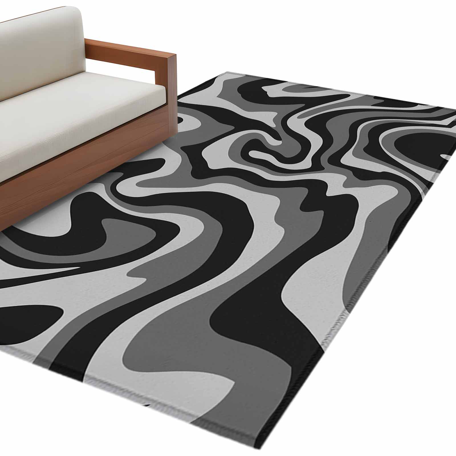 Abstract Distortion Texture Area Rug 3x5ft Grey Black Line Fluid Art ...