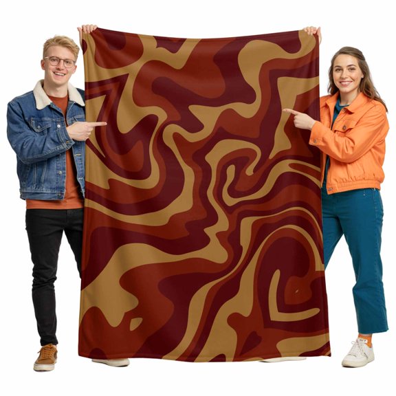 Abstract Distortion Texture Flannel Blanket for Bed,Travel and Camping, Brown Yellow Line Fluid Art Super Soft Cozy Blanket for All Seasons 60"x80"