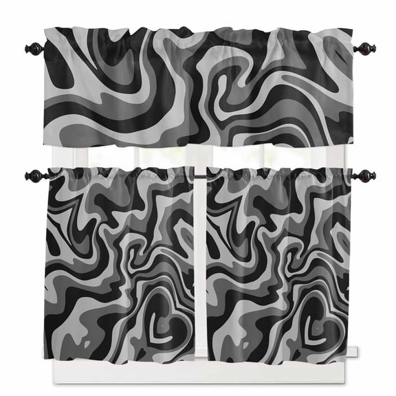 Abstract Distortion Texture Kitchen Curtains Valances and Tiers Set of 3, 36 Inch Length Tier Curtains and Valance Rod Pocket Valance Curtains Set for Kitchen Bathroom Small Windows