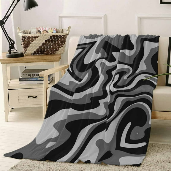 Abstract Distortion Texture Throw Flannel Blanket 40x50In Grey Black Line Fluid Art Super Soft Cozy Bed Blanket, Lightweight Plush Fuzzy Bed Throw for Bedroom Sofa Couch Living Room