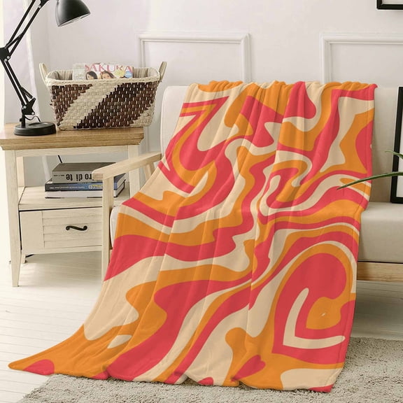 Abstract Distortion Texture Throw Flannel Blanket 40x50In Red Yellow Line Fluid Art Super Soft Cozy Bed Blanket, Lightweight Plush Fuzzy Bed Throw for Bedroom Sofa Couch Living Room