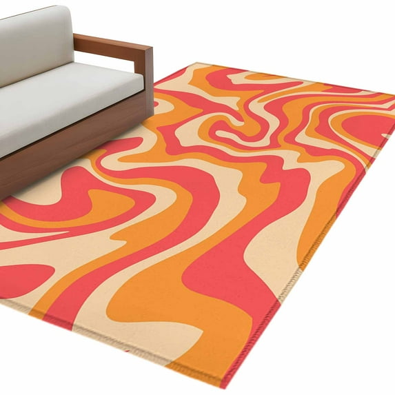 Abstract Distortion Texture Washable Area Rug 3x5ft Red Yellow Line ...