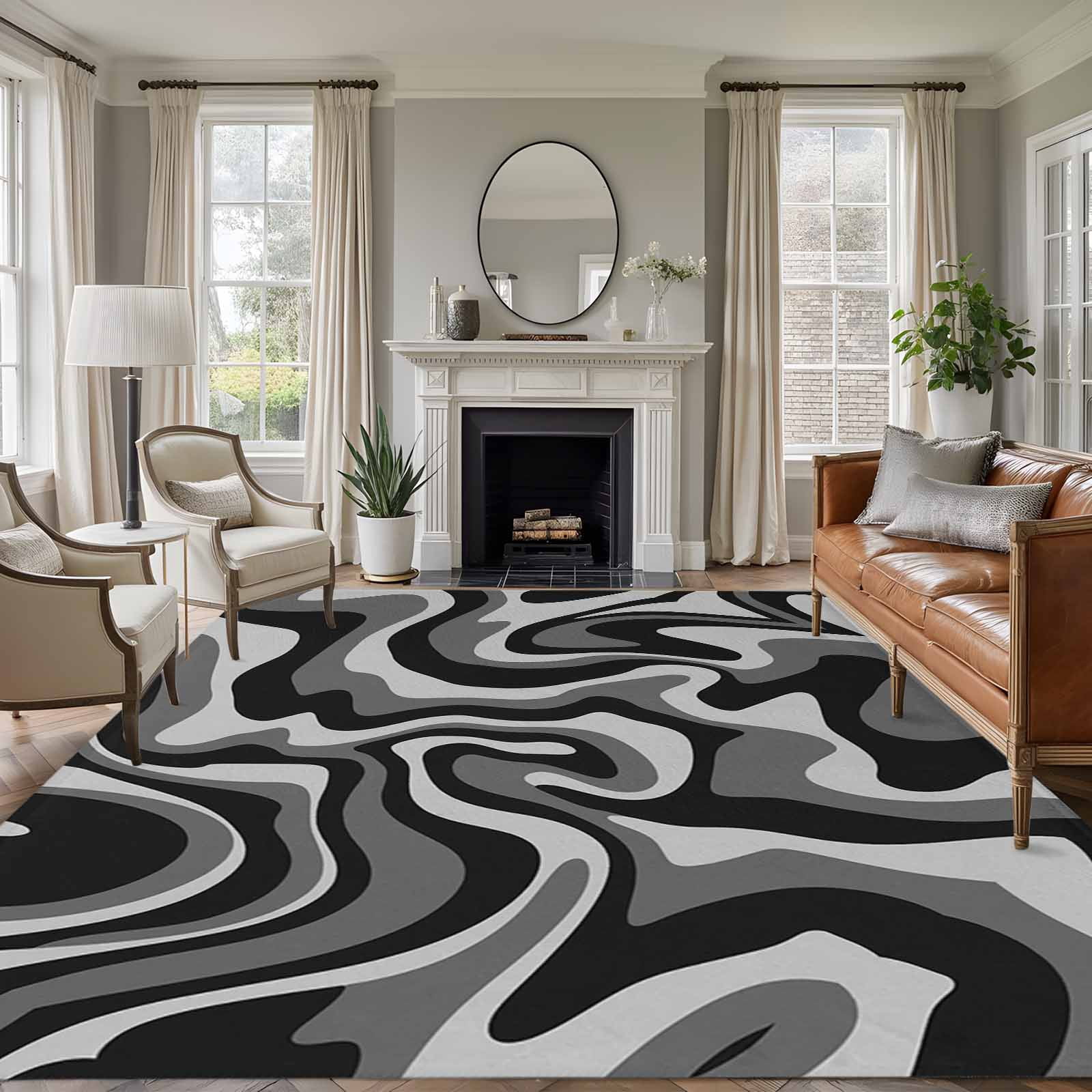 Abstract Distortion Texture Washable Living Room Rugs 8'x10', Grey ...
