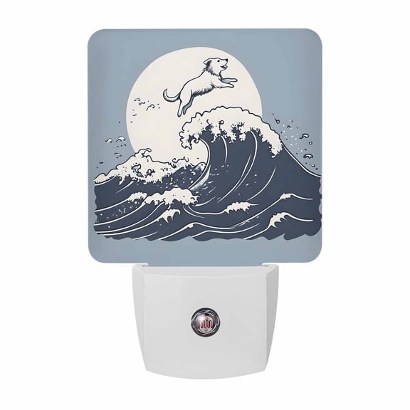 Abstract Dog Wave Plug-in LED Night Lights Blue Ocean Auto Dusk-to-Dawn Sensor for Bedroom, Bathroom, Kitchen, Nursery, Hallway, Stairs, Wall Home Decor