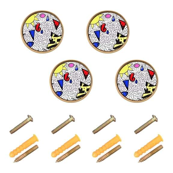 Abstract Doodle Art Cabinet Furniture Knobs Drawer Metal Pulls 1.26in Acrylic Zinc Alloy Dual Screw Set
