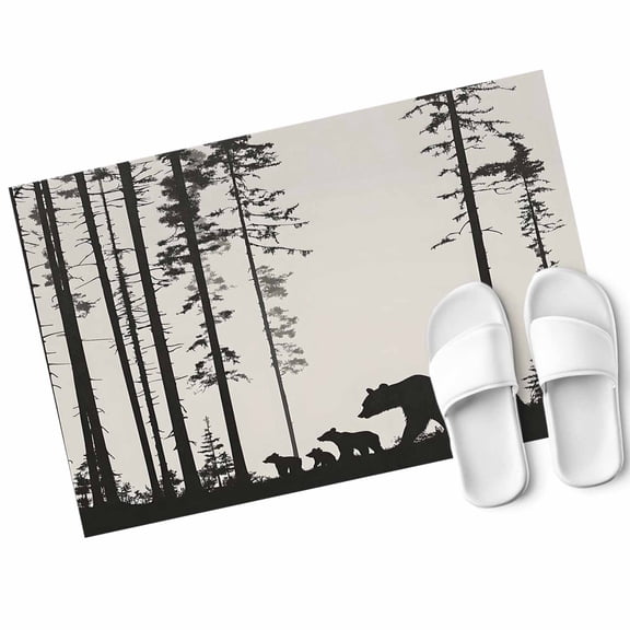 Abstract Door Mat Bear Family Forest Trees Natural Scenery Silhouette Non Slip Absorbent Entrance Mat Washable Low Profile Indoor Doormat for Front Door Entryway Entry 18"x30"