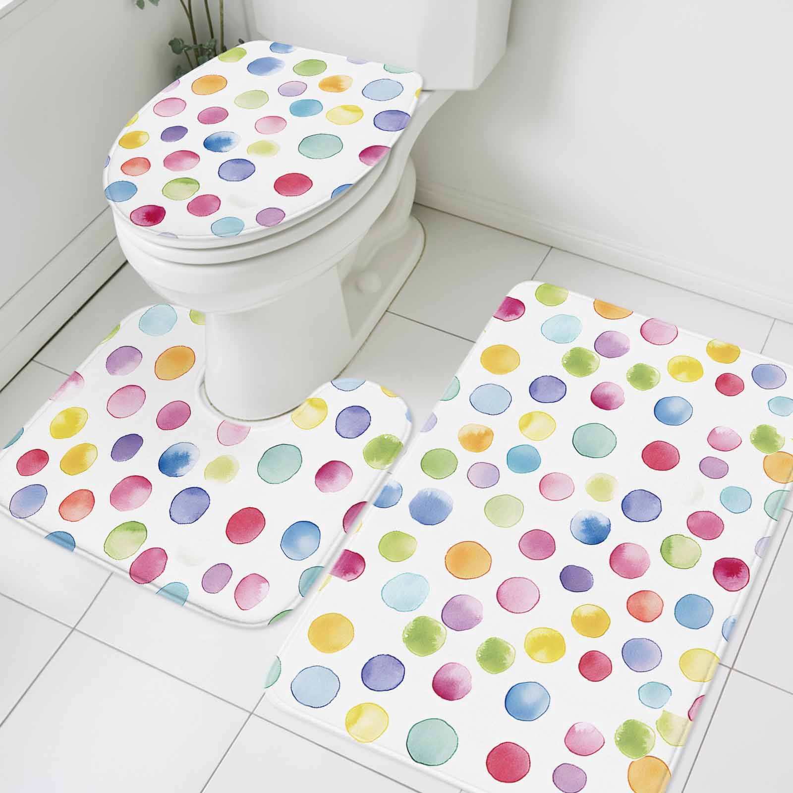 Abstract Dots Bathroom Rugs Set Colorful Dots Non Slip Absorbent Soft ...
