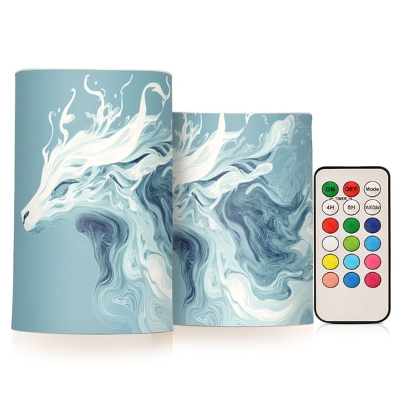 Abstract Dragon Flickering Flameless Candles LED Tealight Battery Operated with Remote Set of 2 Holiday Decor Ornaments