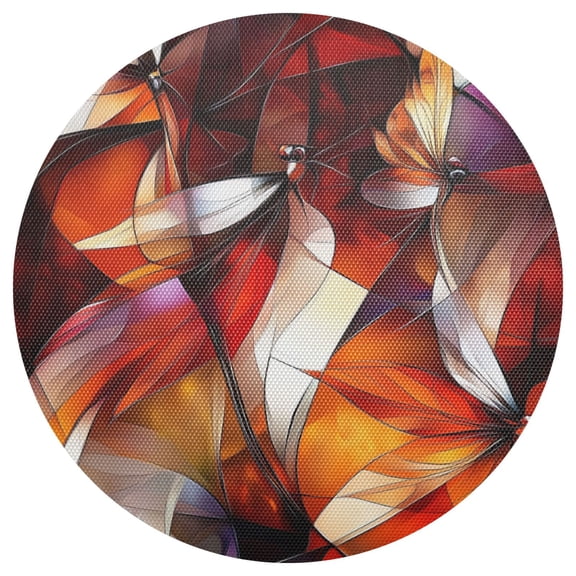 Abstract Dragonflies 15.4in Diameter PVC Plate Mat, Heat-Resistant and Cuttable, Kitchen Decor
