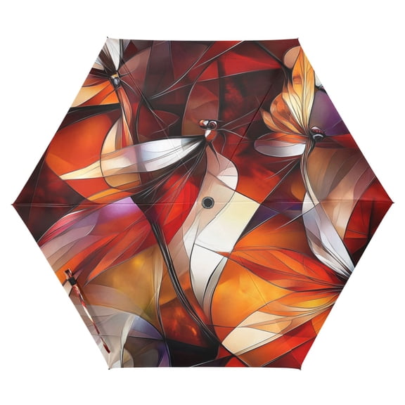 Abstract Dragonflies Folding Umbrella UV50+ Waterproof Sun Protection Auto Open Close Compact Fiberglass Frame
