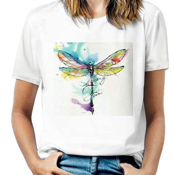 Abstract Dragonfly Shirt Cute Let It Be Letter Print T-Shirt Funny Colorful Dragonfly Graphic Summer Casual Tee Tops