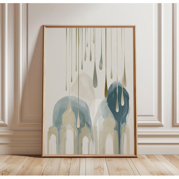 Abstract Drip Art Poster, Neutral Blue Wall Print, Paper Decor, Poster Only
