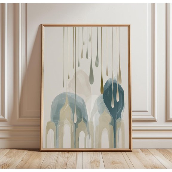 Abstract Drip Art Poster Neutral Blue Wall Print Paper Decor