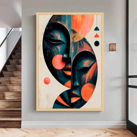Abstract Dual Faces, Modern Geometric Portrait, Ready to Hang, Large, Oversized Poster, Poster Only