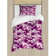 thumbnail image 1 of Abstract Duvet Cover Set, Army Camouflage Patterns Commando Uniforms Motif Woman Solider Elements, Decorative 2 Piece Bedding Set with 1 Pillow Shams, Twin Size, Plum Pale Pink Mauve, by Ambesonne, 1 of 3