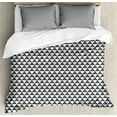 thumbnail image 1 of Abstract Duvet Cover Set, Art Deco Inspired Triangles Stripes Motif Pattern on Plain Backdrop, Decorative 3 Piece Bedding Set with 2 Pillow Shams, Queen Size, White and Charcoal Grey, by Ambesonne, 1 of 3