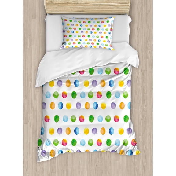 Abstract Duvet Cover Set, Big Polka Dots Colorful Circles Watercolor Paintbrush Modern Art, Decorative 2 Piece Bedding Set with 1 Pillow Shams, Twin Size, Multicolor, by Ambesonne