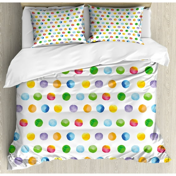 Ambesonne Abstract Duvet Cover Set, Colored Big Polka Dots, 2-Calking, Multicolor