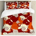 thumbnail image 1 of Abstract Duvet Cover Set, Abstract Bold Spiral Motifs Circled Modern Pattern with Stripe Details, Decorative 3 Piece Bedding Set with 2 Pillow Shams, Calking Size, Orange Ruby Ivory, by Ambesonne, 1 of 3