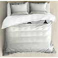 thumbnail image 1 of Abstract Duvet Cover Set, Brickwork Concrete Room with 3 Ceiling Lamps Modern Minimalistic Design, Decorative 3 Piece Bedding Set with 2 Pillow Shams, Queen Size, Black and White, by Ambesonne, 1 of 3