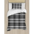 thumbnail image 1 of Abstract Duvet Cover Set, British Tartan Celtic Pattern with Vertical Horizontal Symmetric Stripes Image, Decorative 2 Piece Bedding Set with 1 Pillow Shams, Twin Size, White Black, by Ambesonne, 1 of 3