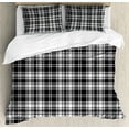 thumbnail image 1 of Abstract Duvet Cover Set, British Tartan Celtic Pattern with Vertical Horizontal Symmetric Stripes Image, Decorative 3 Piece Bedding Set with 2 Pillow Shams, Queen Size, White Black, by Ambesonne, 1 of 3