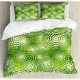 thumbnail image 1 of Abstract Duvet Cover Set, Circular Round Shaped Inner Geometric Eco Wavelength Illustration, Decorative 3 Piece Bedding Set with 2 Pillow Shams, Queen Size, Hunter Green White, by Ambesonne, 1 of 3