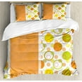 thumbnail image 1 of Abstract Duvet Cover Set, Circular Shaped Round Interlace Forms Retro Style Print, Decorative 3 Piece Bedding Set with 2 Pillow Shams, Calking Size, Lime Green Orange Yellow, by Ambesonne, 1 of 3