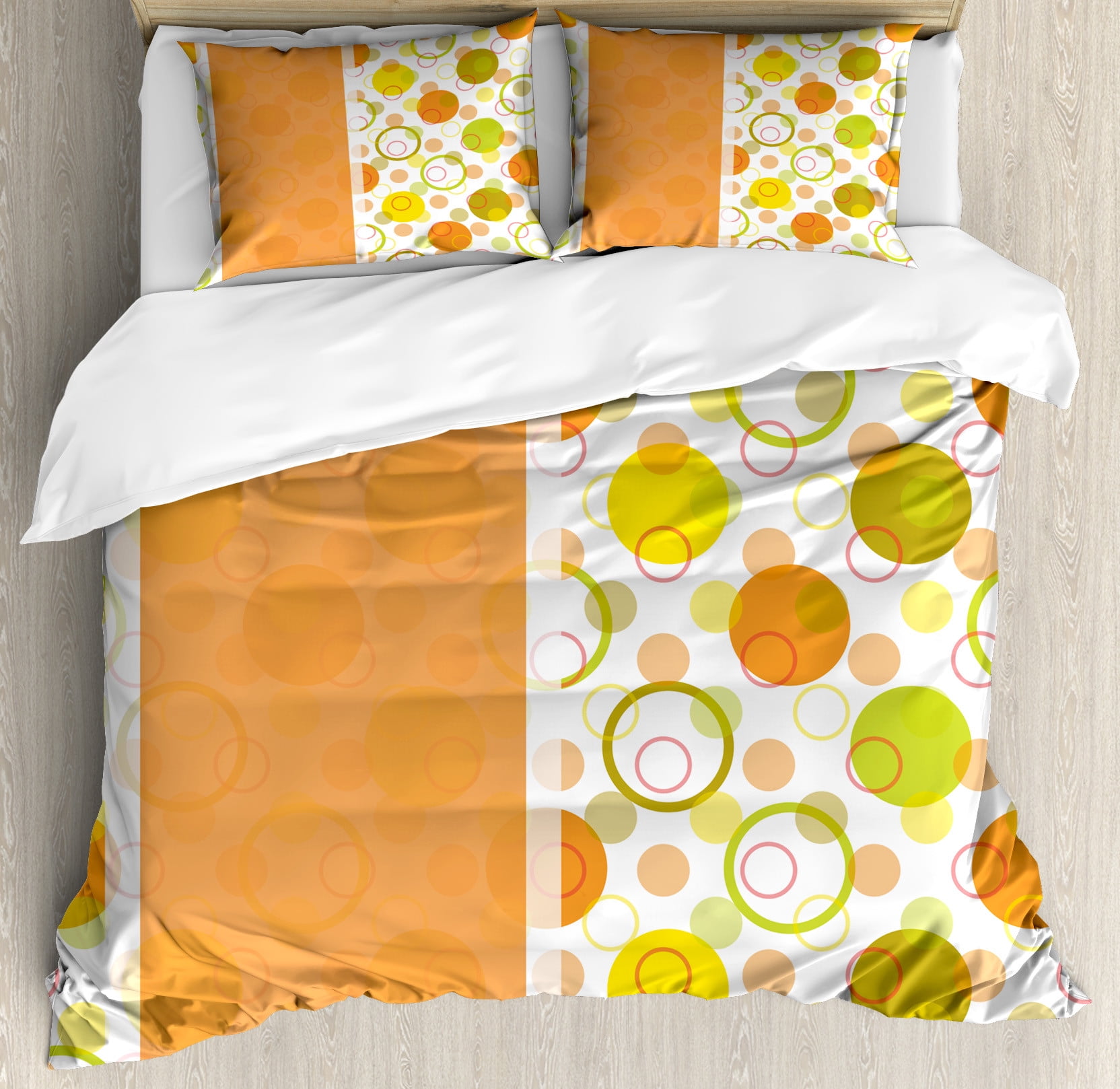 Queen Size Geometric Lime Green Orange Yellow Duvet Cover Set