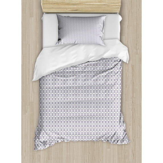 Abstract Duvet Cover Set, Classic Pattern of Monochrome Style Rhombus and Horizontal Streaks, Decorative 2 Piece Bedding Set with 1 Pillow Shams, Twin Size, Blue Violet and White, by Ambesonne