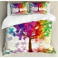 thumbnail image 1 of Abstract Duvet Cover Set, Colorful Blooming Spring Season Tree with Butterflies Pastoral Nature Illustration, Decorative 3 Piece Bedding Set with 2 Pillow Shams, Queen Size, Multicolor, by Ambesonne, 1 of 3