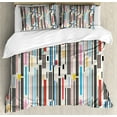 thumbnail image 1 of Abstract Duvet Cover Set, Colorful Graphic Pattern of Various Stripes Vintage Creative Composition Grungy, Decorative 3 Piece Bedding Set with 2 Pillow Shams, King Size, Multicolor, by Ambesonne, 1 of 3
