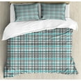 thumbnail image 1 of Abstract Duvet Cover Set, Composition of Horizontal and Vertical Continuing Streaks Classic Design, Decorative 3 Piece Bedding Set with 2 Pillow Shams, King Size, Seafoam Grey White, by Ambesonne, 1 of 3