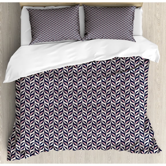 Abstract Duvet Cover Set, Connected Geometric Shapes Basic Ornamental Items Retro Feels, Decorative 3 Piece Bedding Set with 2 Pillow Shams, Queen Size, Eggshell Blush, by Ambesonne