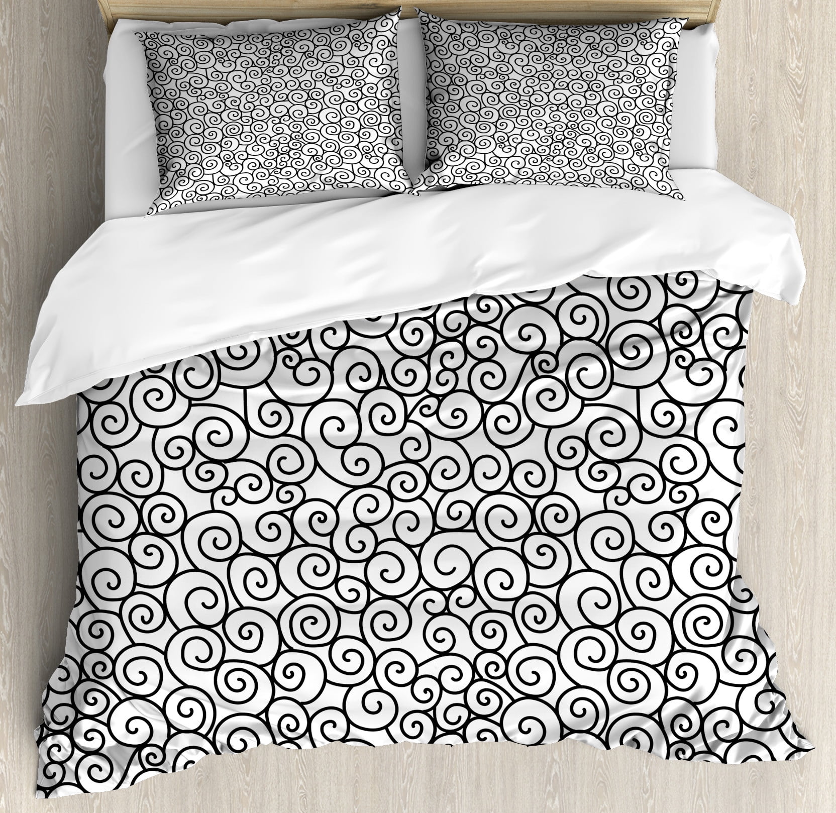 King Black and White Abstract Spiral Duvet Cover Set