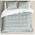 thumbnail image 1 of Abstract Duvet Cover Set, Curvy Different Sized Lines Bold Stripes Ocean Waves Inspired Pattern, Decorative 3 Piece Bedding Set with 2 Pillow Shams, Queen Size, Pale Sage Green White, by Ambesonne, 1 of 3