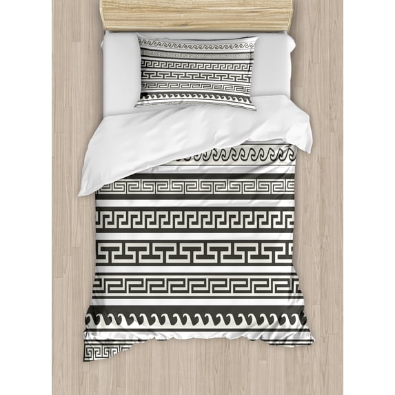 Abstract Duvet Cover Set, Design Chevron Stripes Native Linear Ornate Pattern, Decorative 2 Piece Bedding Set with 1 Pillow Shams, Twin Size, Army Green Cream White, by Ambesonne
