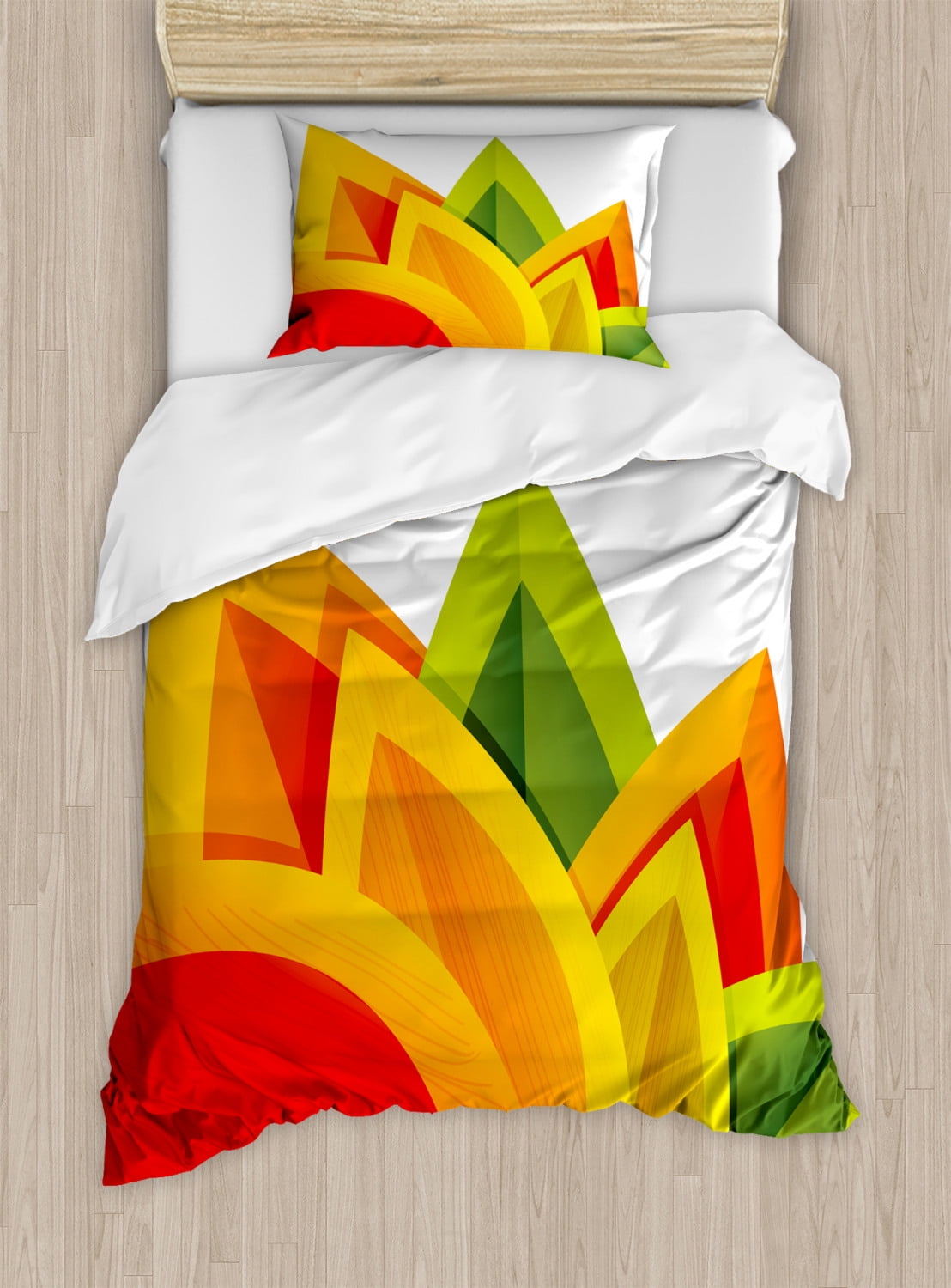 Twin Orange Green Abstract Floral Duvet Cover Set