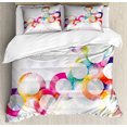 thumbnail image 1 of Abstract Duvet Cover Set, Disc Shaped Circular Patterned Gradient Bubbles with Effects Art Print, Decorative 3 Piece Bedding Set with 2 Pillow Shams, King Size, Purple Orange, by Ambesonne, 1 of 3