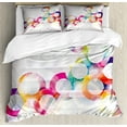 thumbnail image 1 of Abstract Duvet Cover Set, Disc Shaped Circular Patterned Gradient Bubbles with Effects Art Print, Decorative 3 Piece Bedding Set with 2 Pillow Shams, Queen Size, Purple Orange, by Ambesonne, 1 of 3
