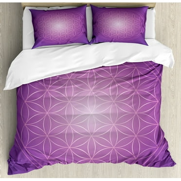 Abstract Duvet Cover Set, Flower of Life in Vibrant Psychedelic Tones Love Soul Display, Decorative 3 Piece Bedding Set with 2 Pillow Shams, Calking Size, Fuchsia Purple, by Ambesonne