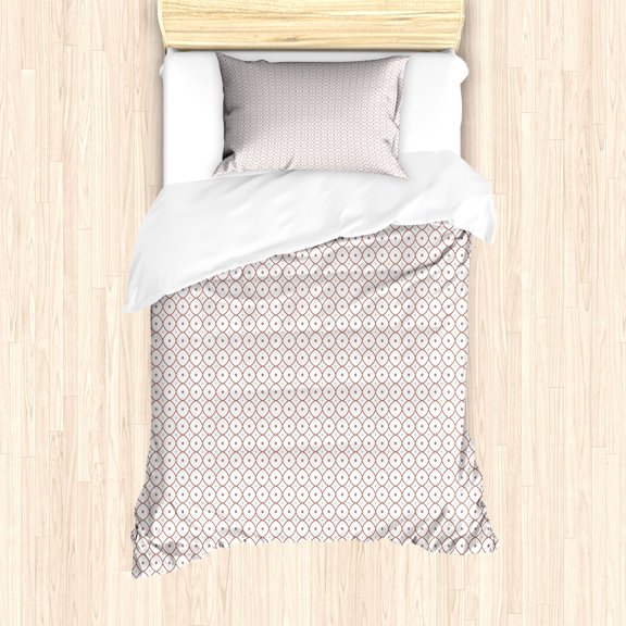 Abstract Duvet Cover Set, Geometrical Pattern in Ornamental Style and Periodic Design, Decorative 2 Piece Bedding Set with 1 Pillow Shams, Twin Size, Pale Chocolate Dust and White, by Ambesonne