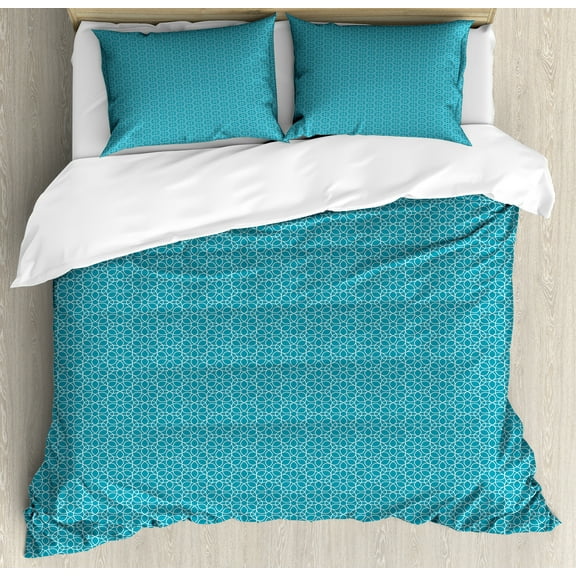 Abstract Duvet Cover Set, Geometrical Theme Interwined Triangular Motifs in Monochrome Design Modern Art, Decorative 3 Piece Bedding Set with 2 Pillow Shams, Calking Size, Sea Blue White, by Ambesonne