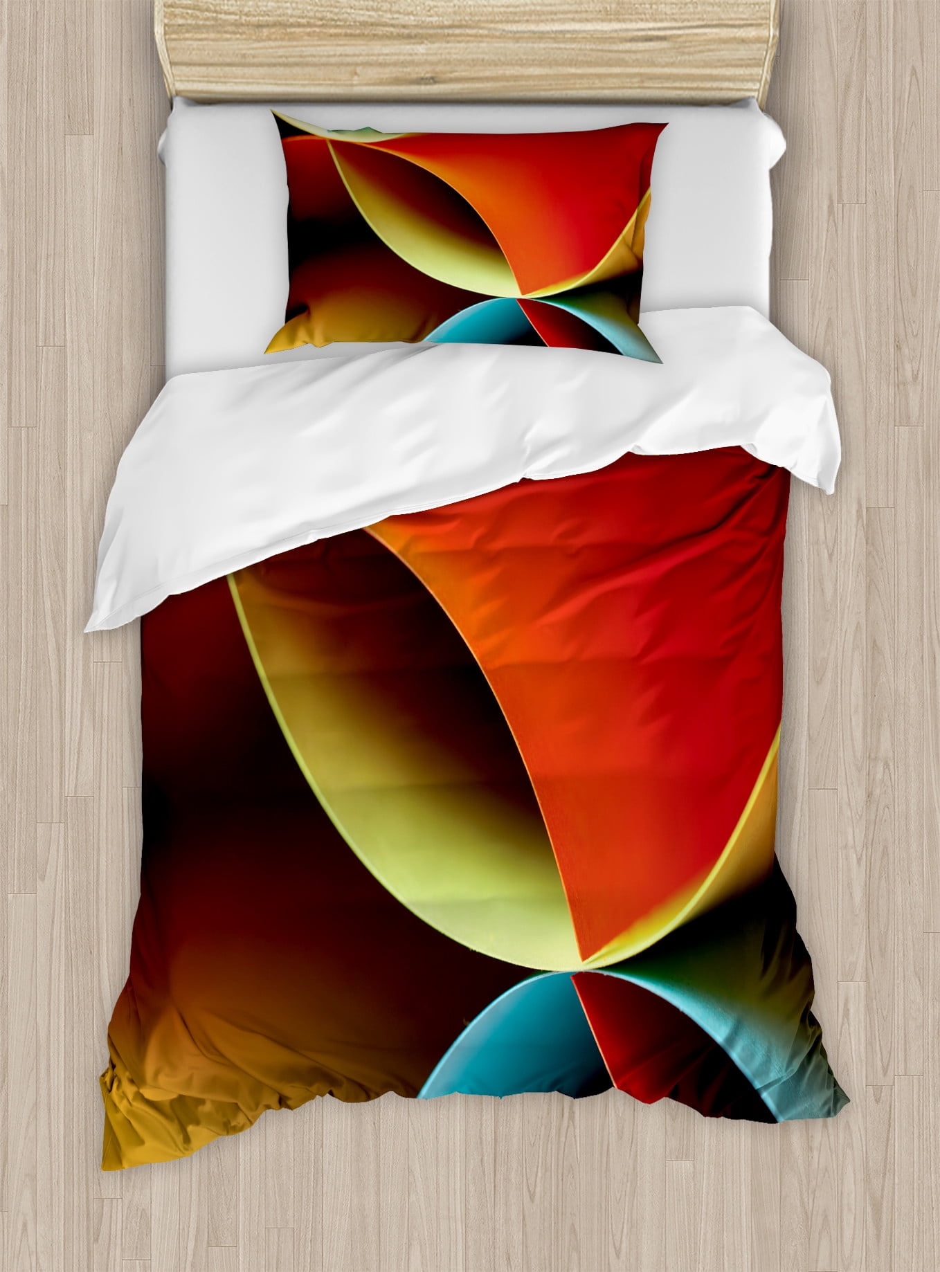 Abstract Duvet Cover Set Graphic Curved Origami Design With Colored