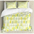 thumbnail image 1 of Abstract Duvet Cover Set, Illustration of Rhythmic and Geometric Pastel Tones Demonstration, Decorative 3 Piece Bedding Set with 2 Pillow Shams, Calking Size, White Yellow and Lime Green, by Ambesonne, 1 of 3