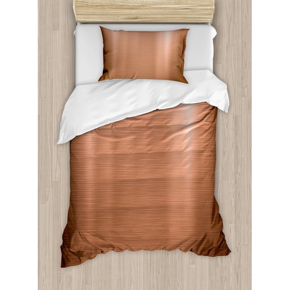 Abstract Duvet Cover Set, Indusrial Plate Facade Illustration Tough Construction Element Modern, Decorative 2 Piece Bedding Set with 1 Pillow Shams, Twin Size, Pale Coral Chocolate, by Ambesonne