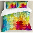 thumbnail image 1 of Abstract Duvet Cover Set King Size, Colorful Puzzle Pieces Fractal Children Hobby Activity Leisure Toys Cartoon Image, Decorative 3 Piece Bedding Set with 2 Pillow Shams, Multicolor, by Ambesonne, 1 of 3