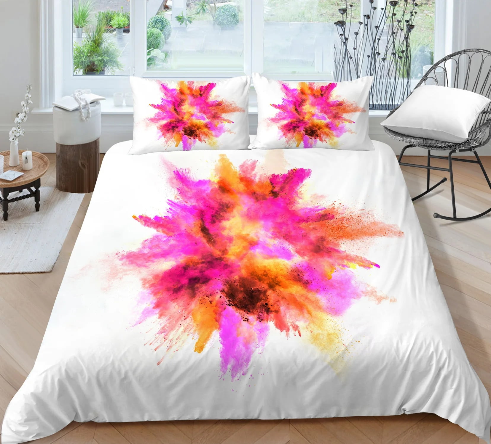 Abstract Duvet Cover Set King Size Colorful Splash Ink Watercolor Paint