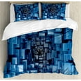 thumbnail image 1 of Abstract Duvet Cover Set King Size, Digital Stylized Dimensional Square Shaped Cubes Glossy Geometric Style Cluster Print, Decorative 3 Piece Bedding Set with 2 Pillow Shams, Blue, by Ambesonne, 1 of 2