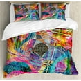 thumbnail image 1 of Abstract Duvet Cover Set King Size, Retro Background Graphic Artistic Composition in Watercolors Creative Illustration, Decorative 3 Piece Bedding Set with 2 Pillow Shams, Multicolor, by Ambesonne, 1 of 3